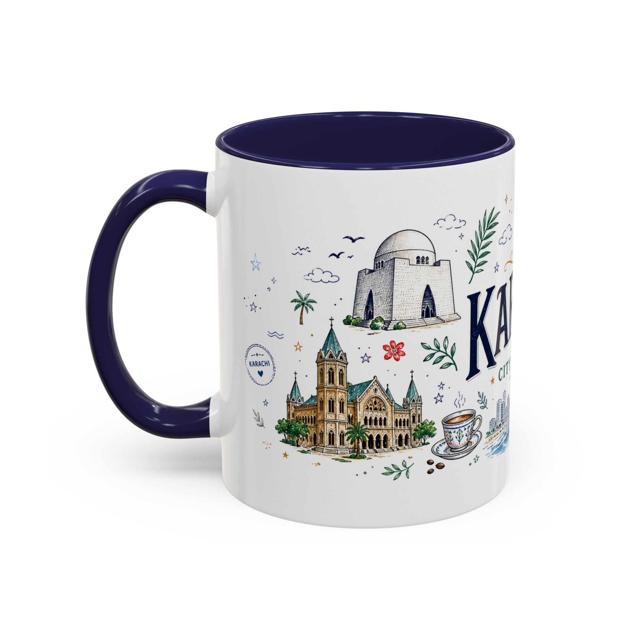 Karachi Coffee Mug | Pakistan Souvenir Travel Gift | Accent Color Ceramic 11oz 15oz