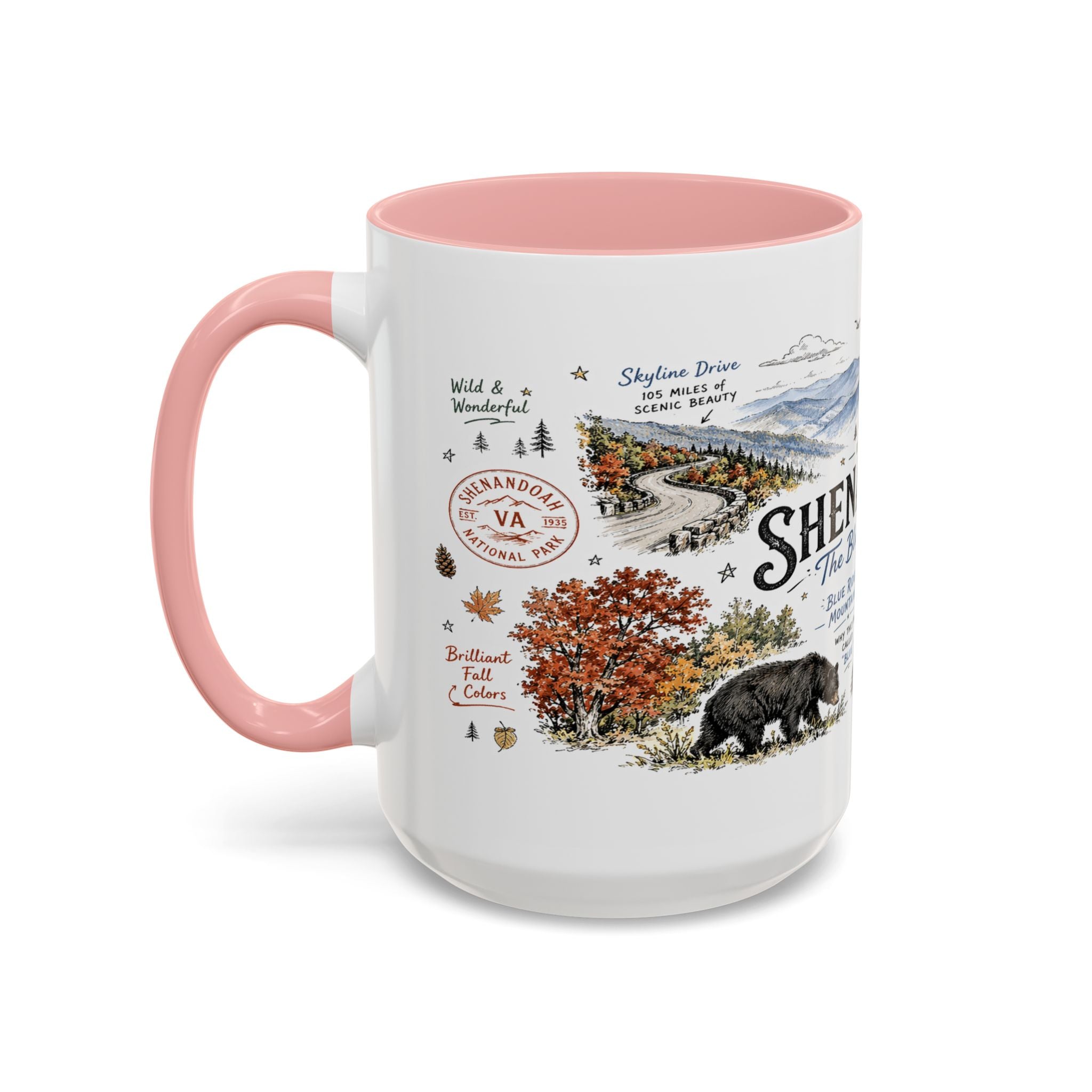 Shenandoah National Park Coffee Mug | Virginia Blue Ridge Hiking Autumn Gift | Accent Color Ceramic 11oz 15oz