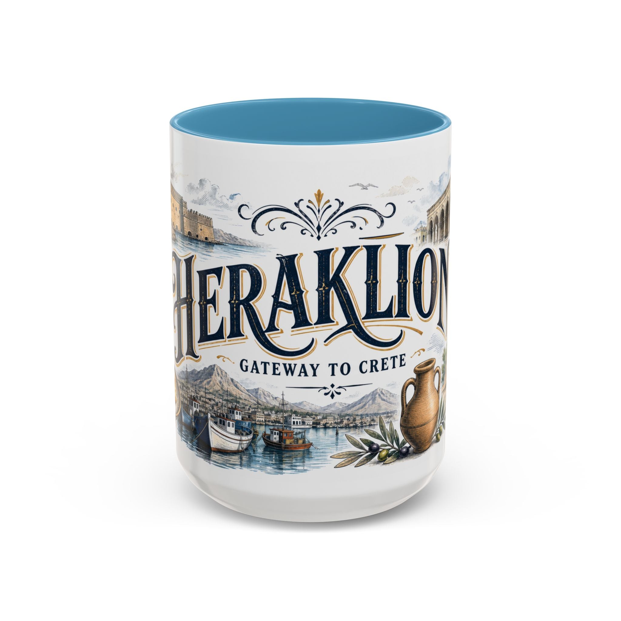Heraklion Coffee Mug | Greece Travel Souvenir | Vintage Illustrated City Gift | 11 oz 15 oz Accent Mug