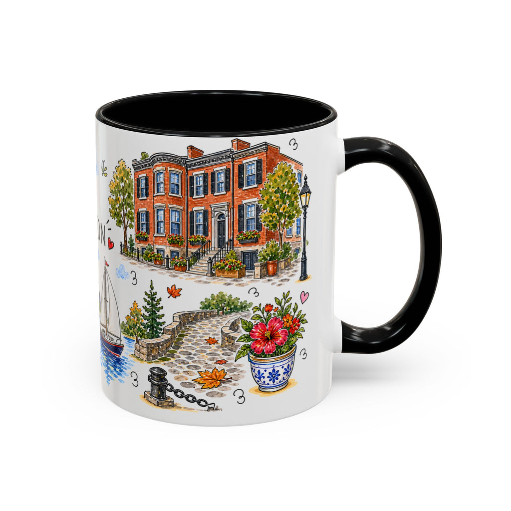 Boston Illustrated Travel Mug | City Souvenir Accent Coffee Mug | 11oz 15oz Ceramic Cup