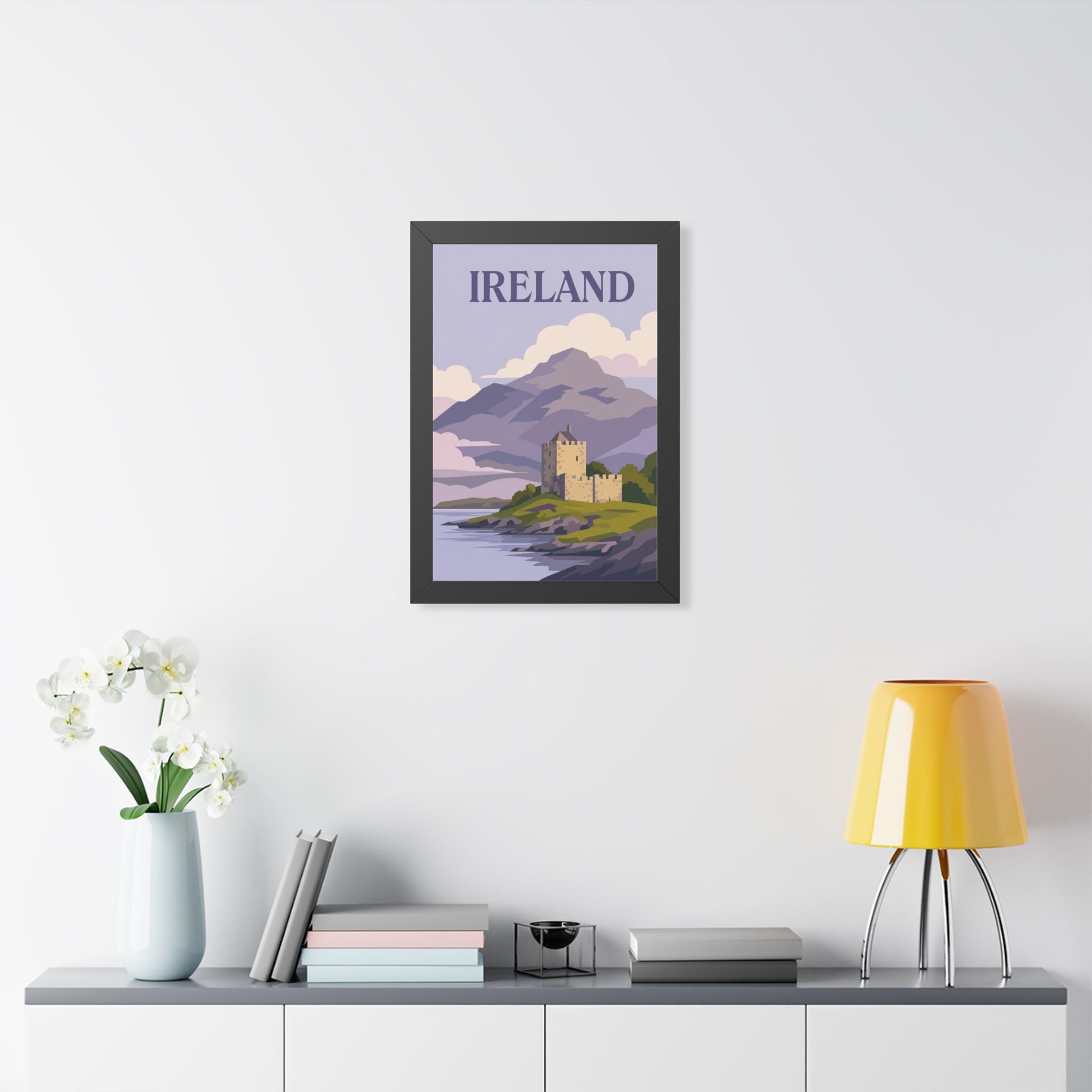 Ireland Castle Ireland Framed Poster | Vintage Travel Wall Art | Black Walnut White Frame | 16x24 20x30