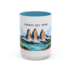 Torres del Paine Coffee Mug | Travel Destination Souvenir Gift | Accent Color Ceramic 11oz 15oz