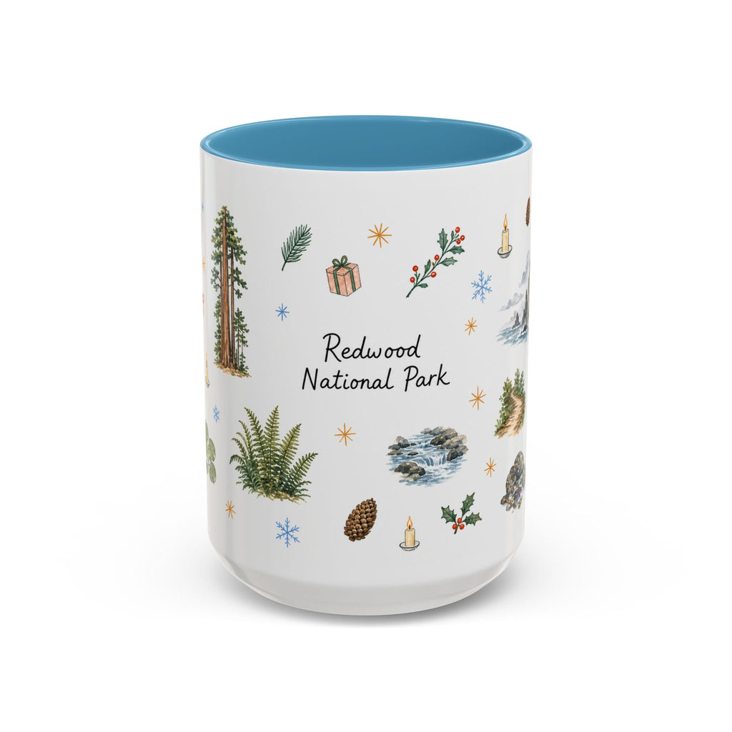 Redwood National Park Christmas Mug | Watercolor Travel Souvenir | Holiday Gift | Accent Ceramic Coffee Cup 11oz 15oz