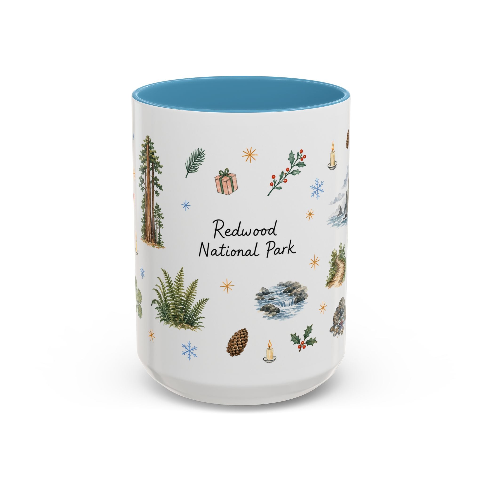 Redwood National Park Christmas Mug | Watercolor Travel Souvenir | Holiday Gift | Accent Ceramic Coffee Cup 11oz 15oz