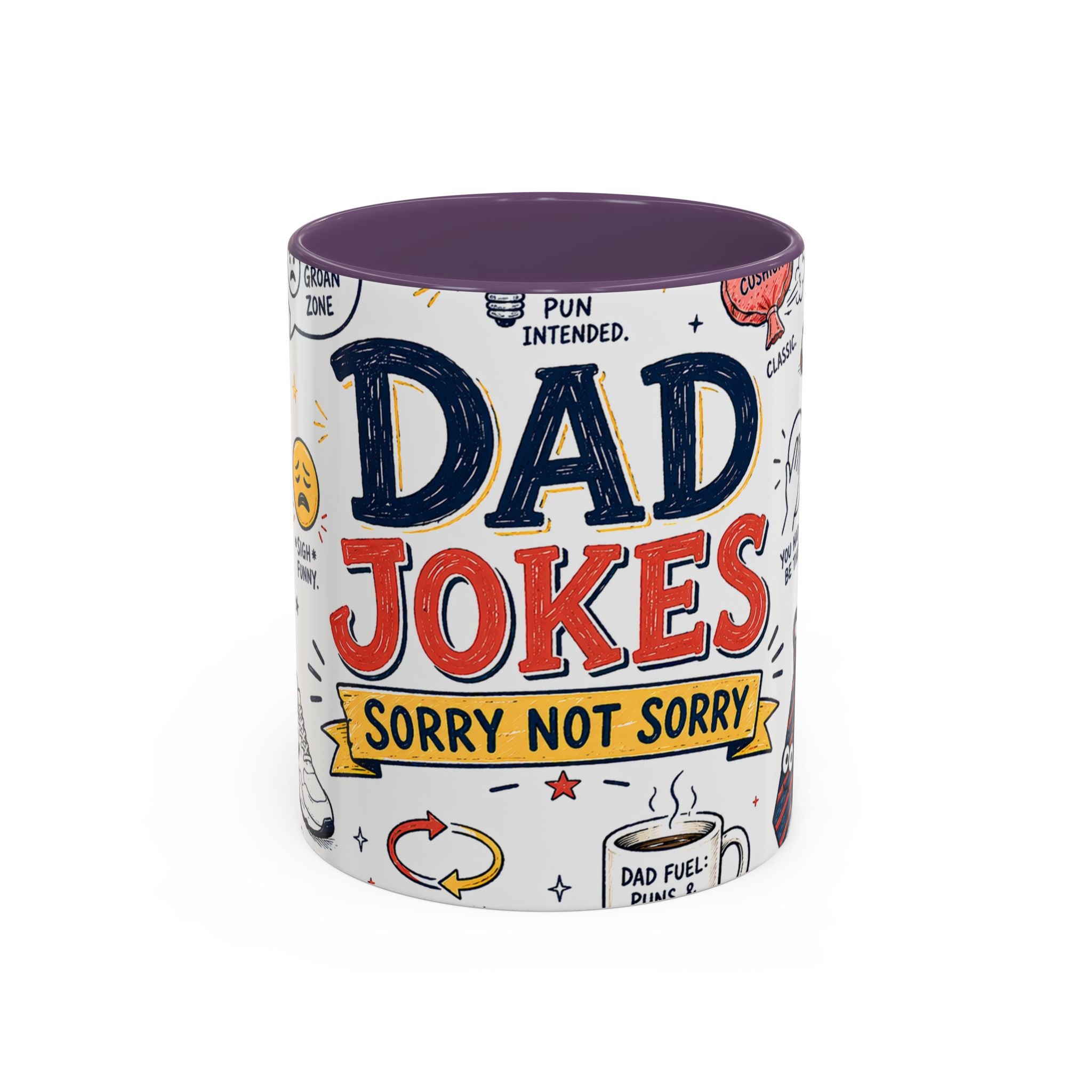 Dad Jokes Sorry Not Sorry Coffee Mug | Father's Day Gift for Dad | Accent Color Ceramic 11oz 15oz