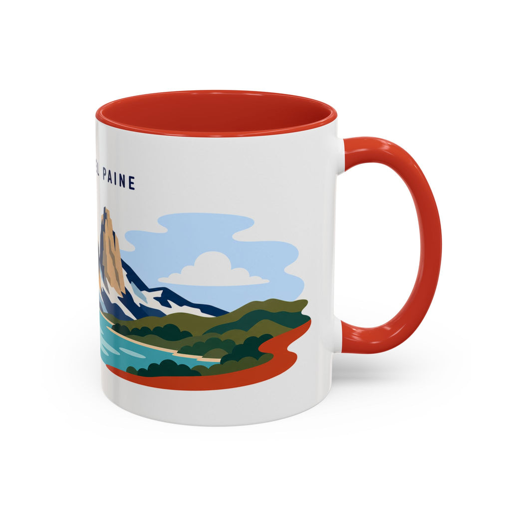 Torres del Paine Coffee Mug | Travel Destination Souvenir Gift | Accent Color Ceramic 11oz 15oz