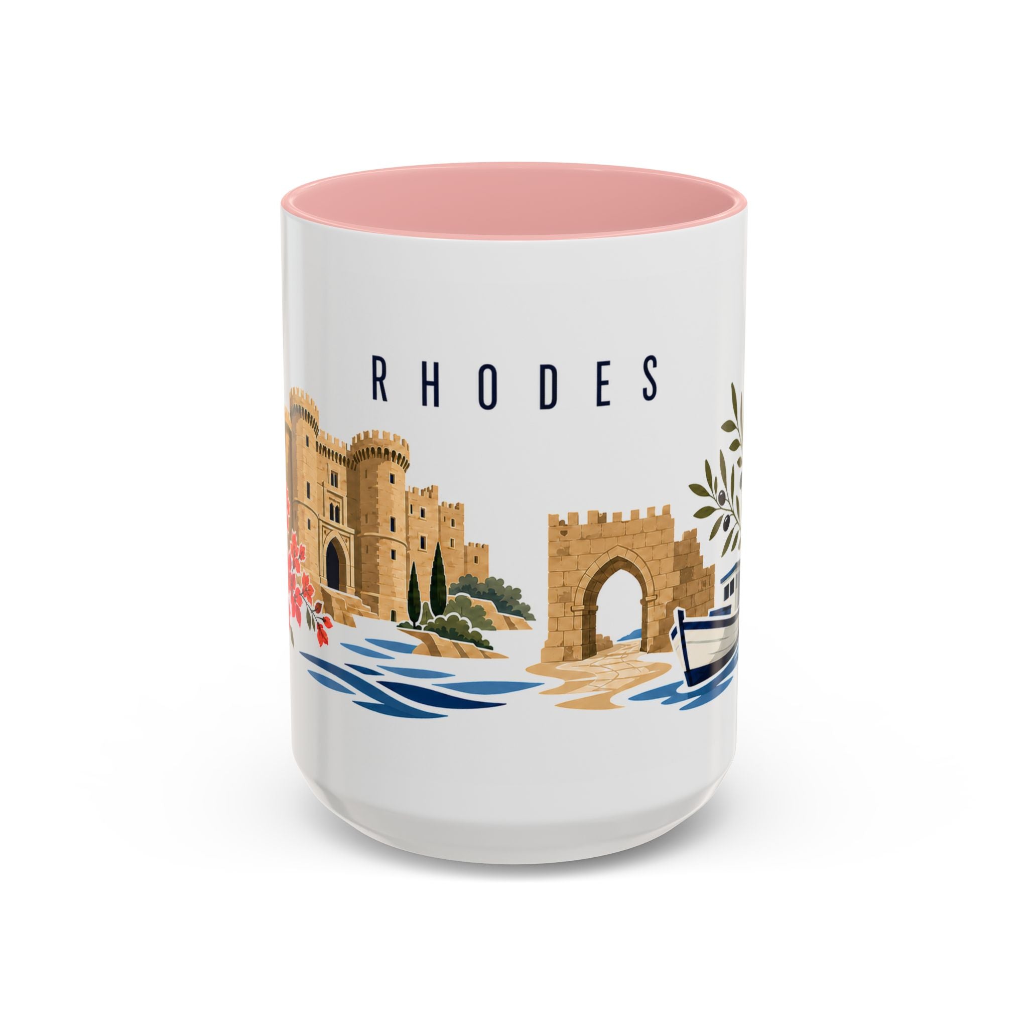 Rhodes Coffee Mug | Greece Travel Souvenir | Porcelain Decal City Gift | 11oz 15oz Accent Mug