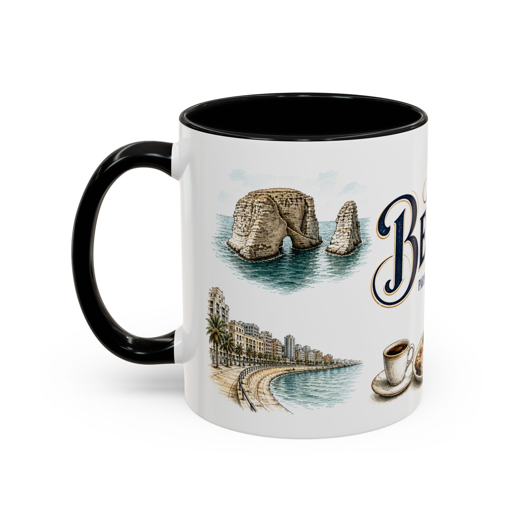 Beirut Coffee Mug | Lebanon Travel Souvenir | Vintage Illustrated City Gift | 11 oz 15 oz Accent Mug