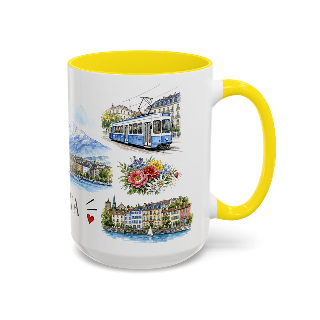 Geneva Illustrated Travel Mug | City Souvenir Accent Coffee Mug | 11oz 15oz Ceramic Cup