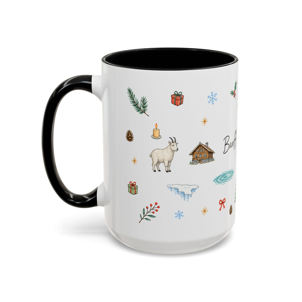 Banff Lake Louise Christmas Mug | Watercolor Travel Souvenir | Holiday Gift | Accent Ceramic Coffee Cup 11oz 15oz