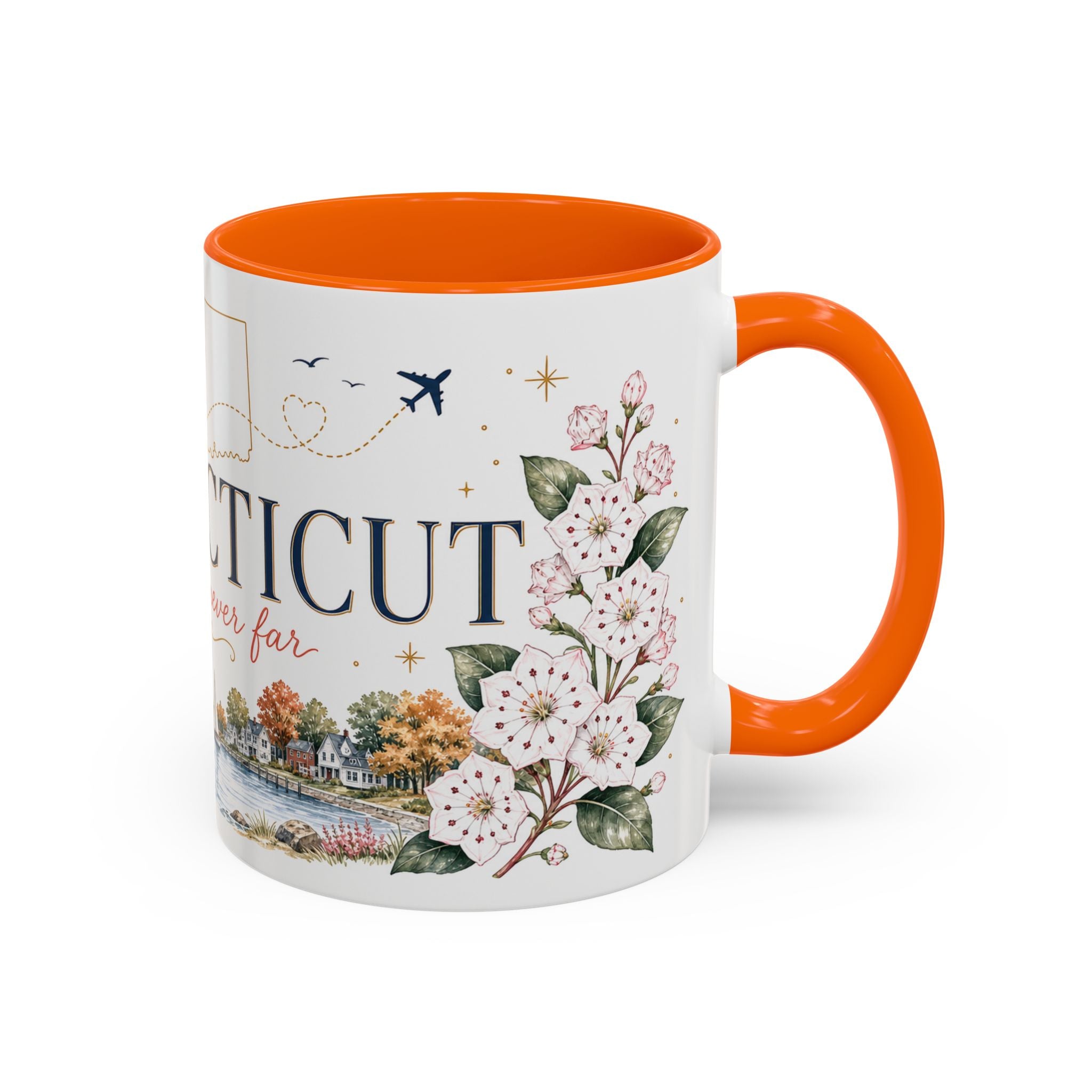 Connecticut State Map Mug | Botanical Accent Coffee Cup (11oz 15oz)