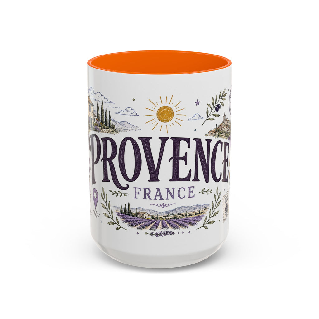 Provence Coffee Mug | Travel Destination Souvenir Gift | Accent Color Ceramic 11oz 15oz