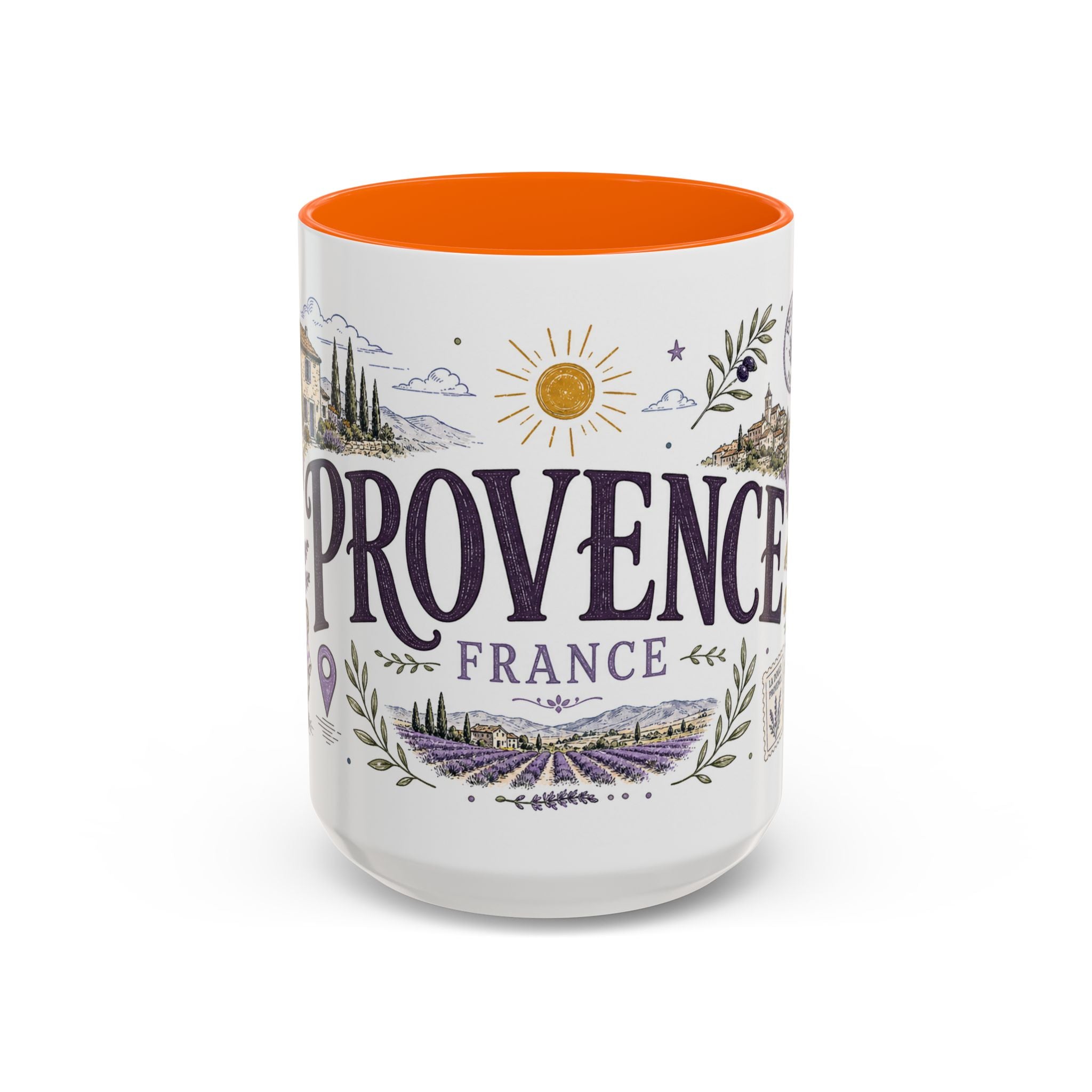 Provence Coffee Mug | Travel Destination Souvenir Gift | Accent Color Ceramic 11oz 15oz