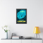 Cancún Cenote Mexico Framed Poster | Vintage Travel Wall Art | Black Walnut White Frame | 16x24 20x30
