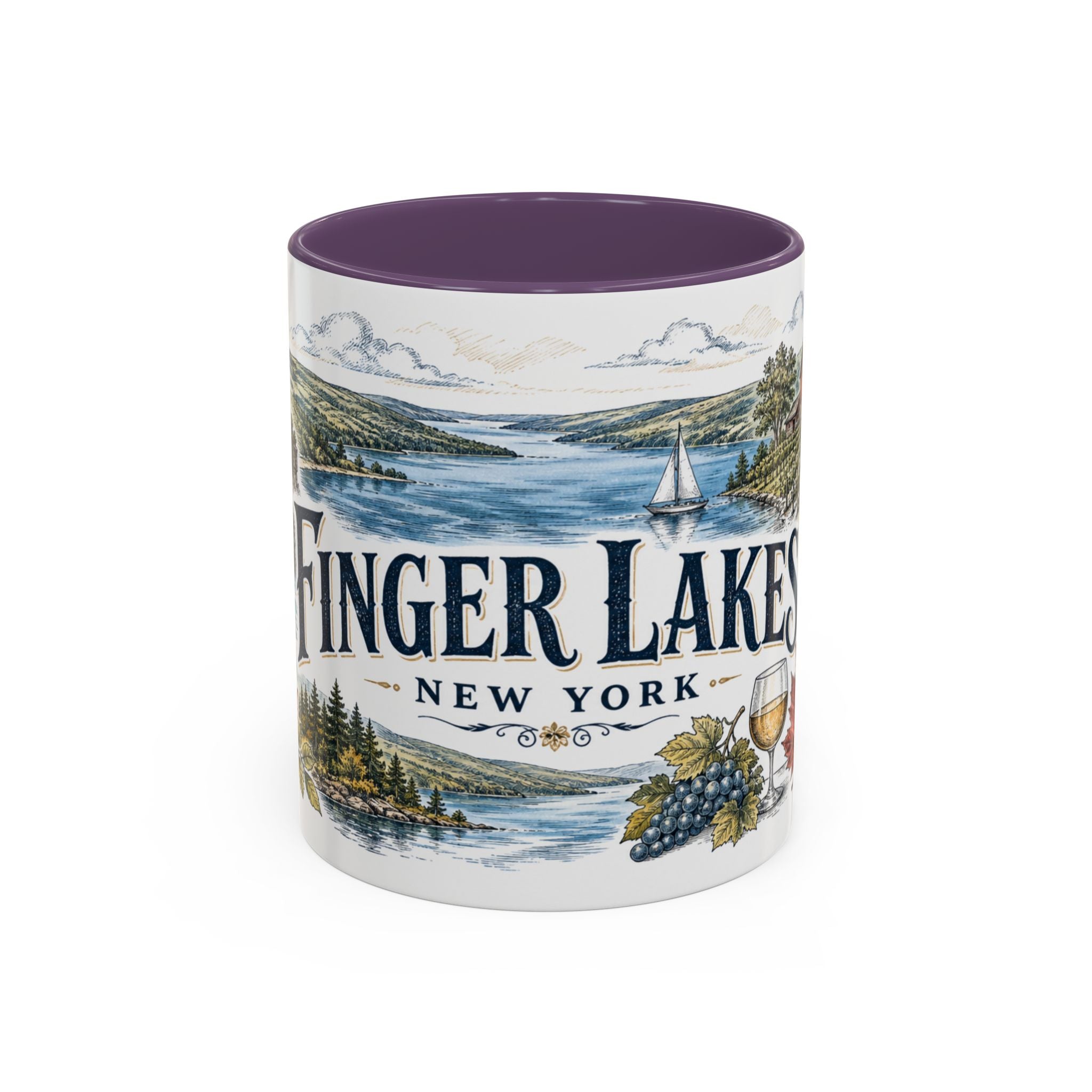 Finger Lakes Mug, New York Travel Souvenir, Bucket List Gift, Accent Ceramic Coffee Mug 11oz 15oz