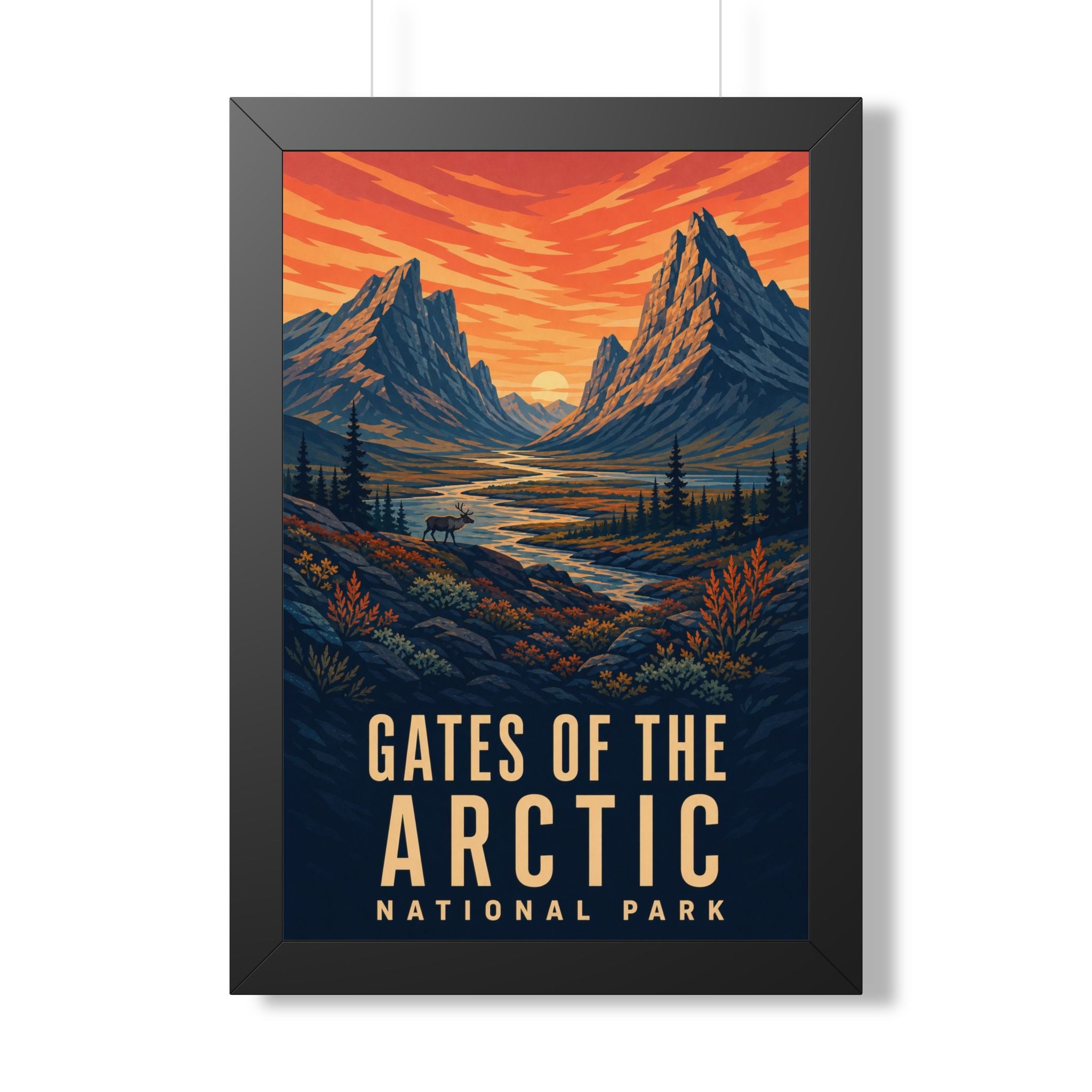 Gates of the Arctic National Park Framed Poster | Vintage Travel Wall Art | Black Walnut White Frame | 16x24 20x30