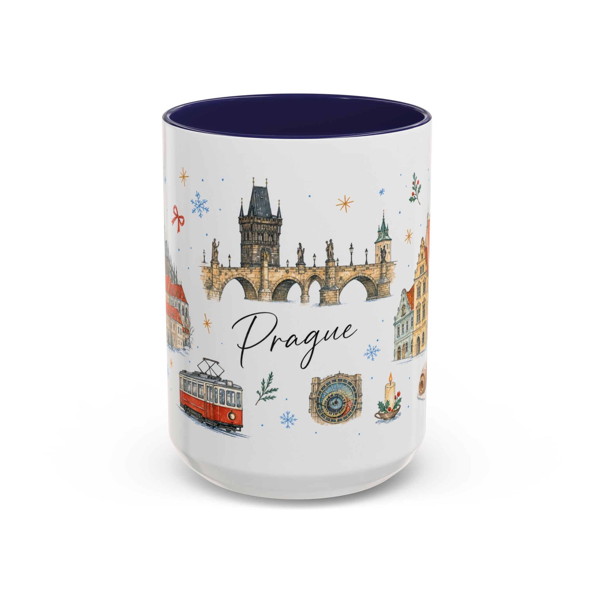 Prague Christmas Mug | Watercolor Travel Souvenir | Holiday Gift | Accent Ceramic Coffee Cup 11oz 15oz