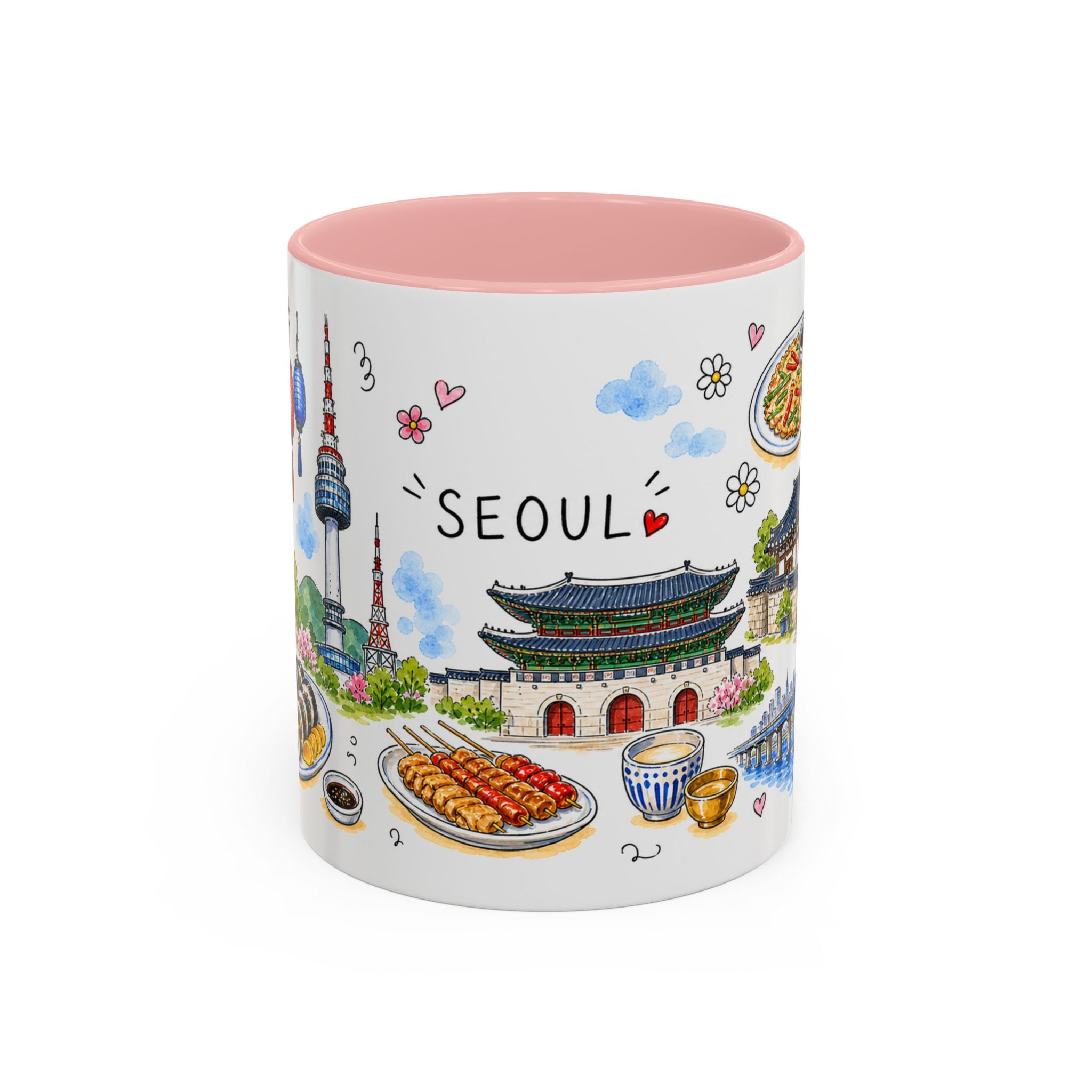 Seoul Illustrated Travel Mug | City Souvenir Accent Coffee Mug | 11oz 15oz Ceramic Cup