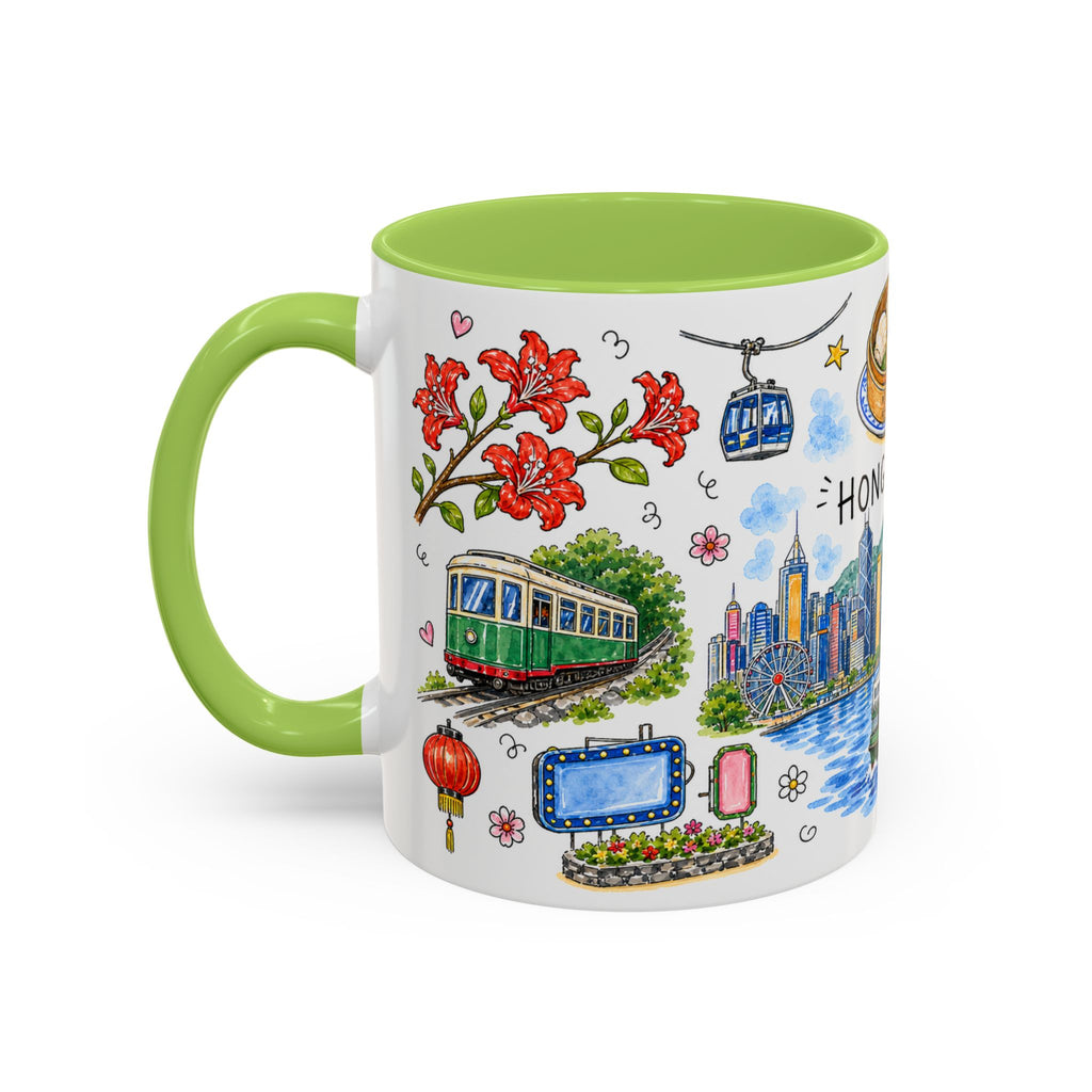 Hong Kong Illustrated Travel Mug | City Souvenir Accent Coffee Mug | 11oz 15oz Ceramic Cup