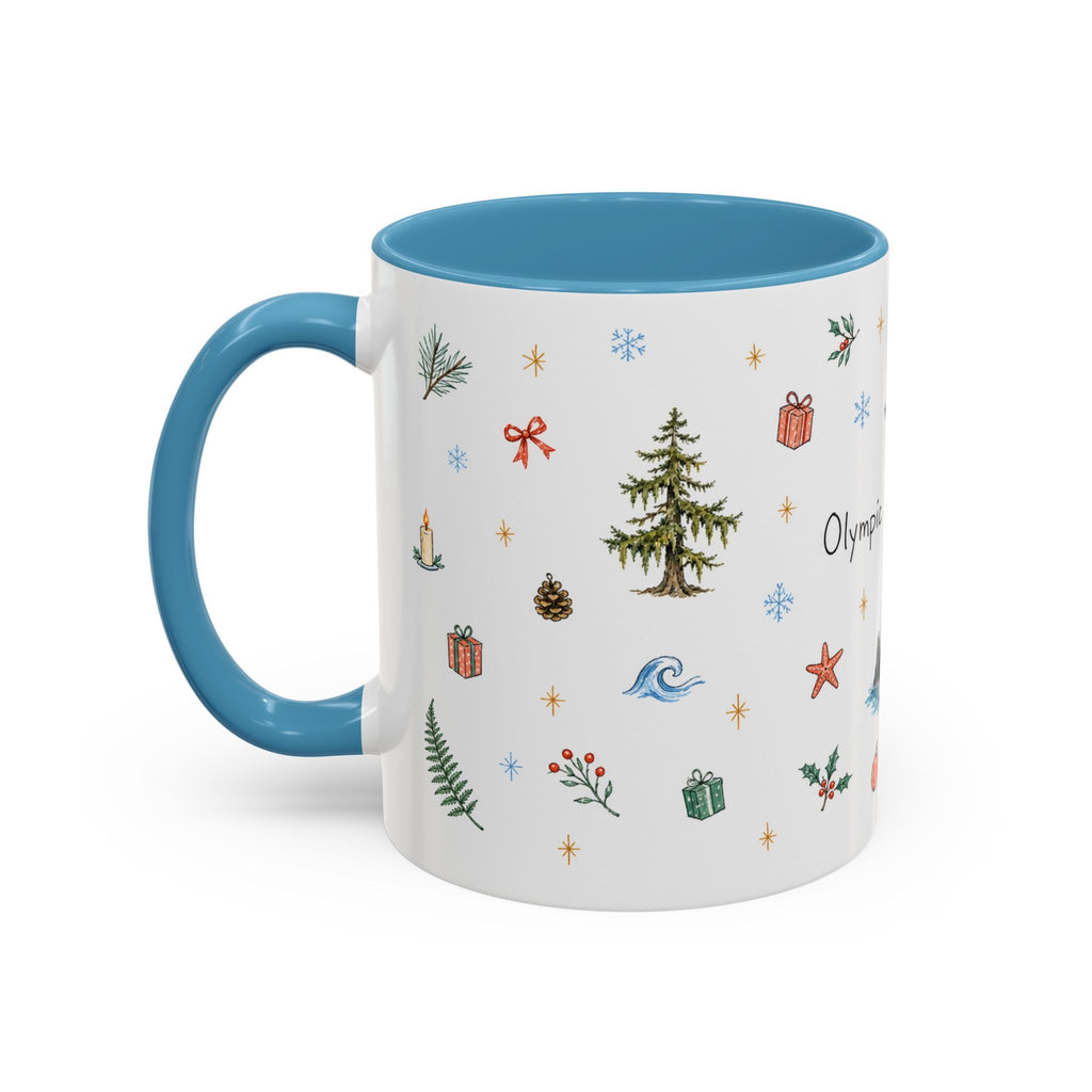 Olympic National Park Christmas Mug | Watercolor Travel Souvenir | Holiday Gift | Accent Ceramic Coffee Cup 11oz 15oz