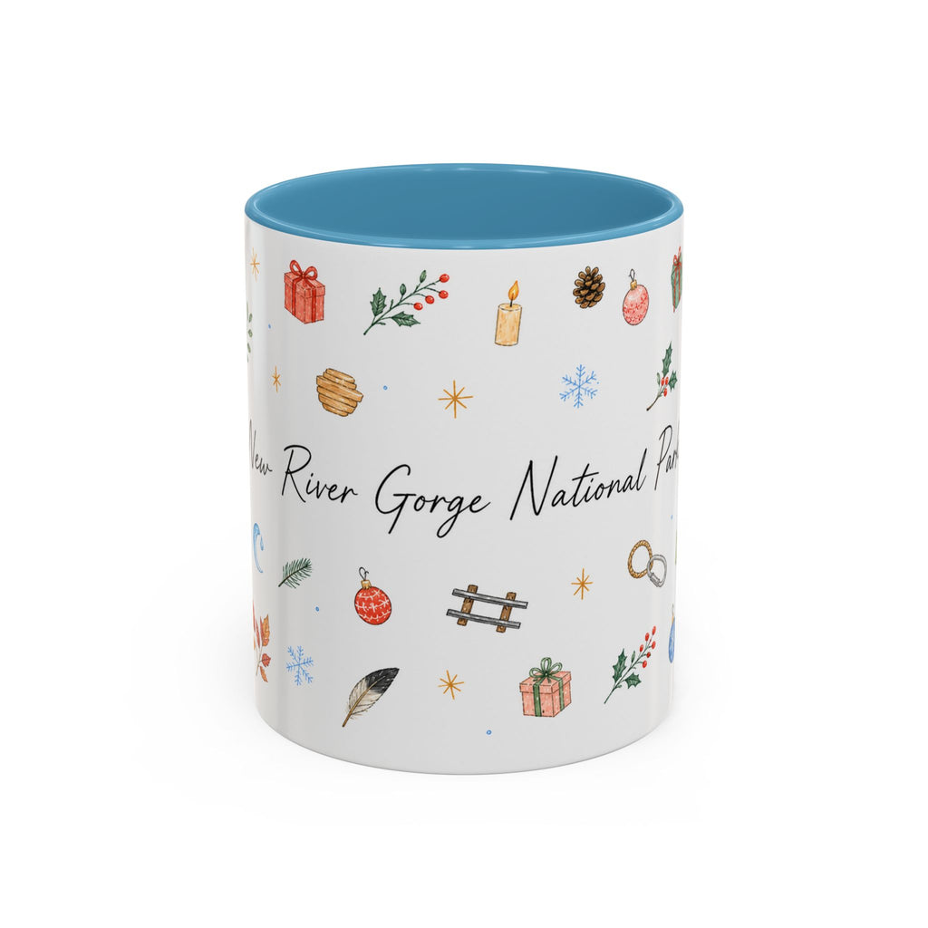New River Gorge National Park Christmas Mug | Watercolor Travel Souvenir | Holiday Gift | Accent Ceramic Coffee Cup 11oz 15oz