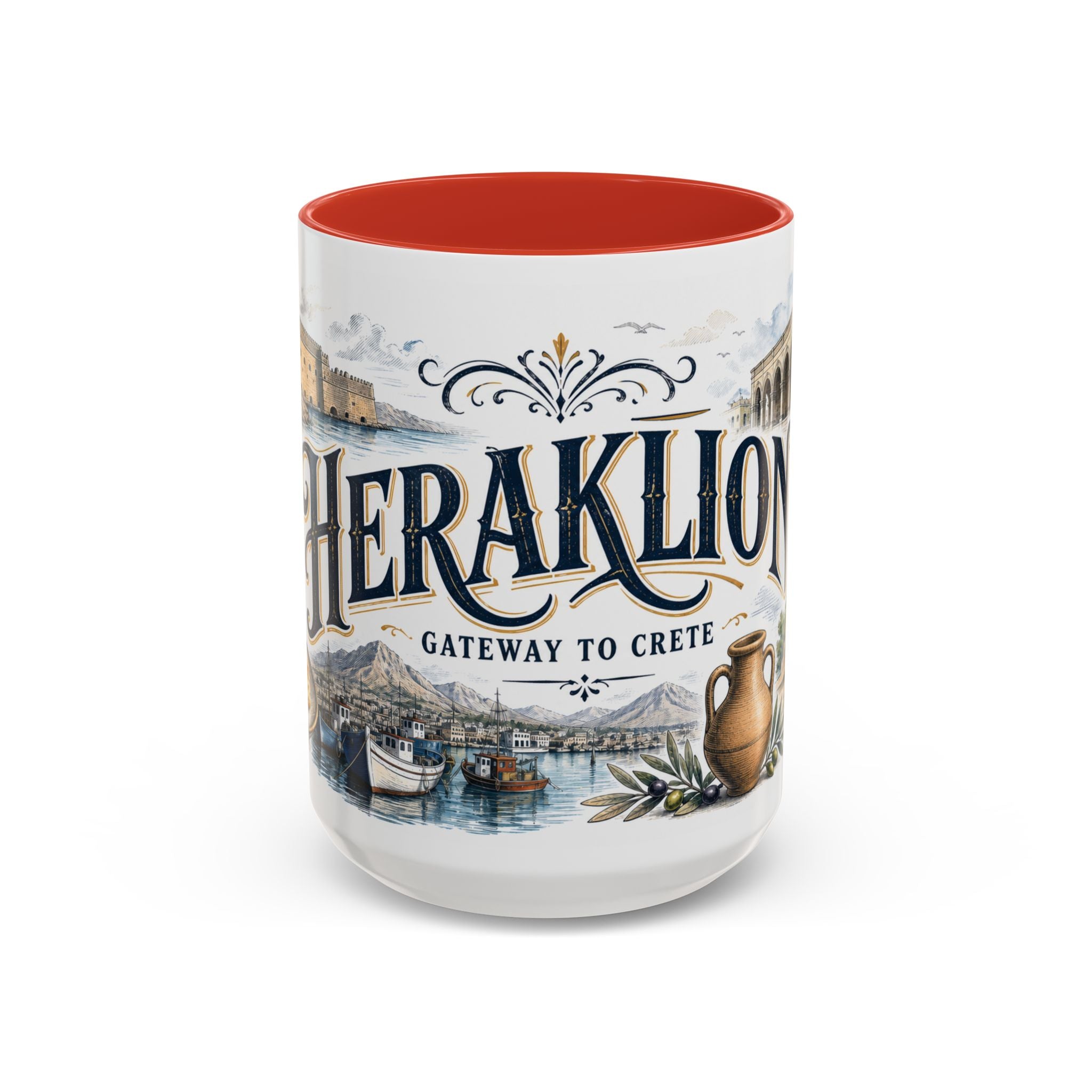 Heraklion Coffee Mug | Greece Travel Souvenir | Vintage Illustrated City Gift | 11 oz 15 oz Accent Mug