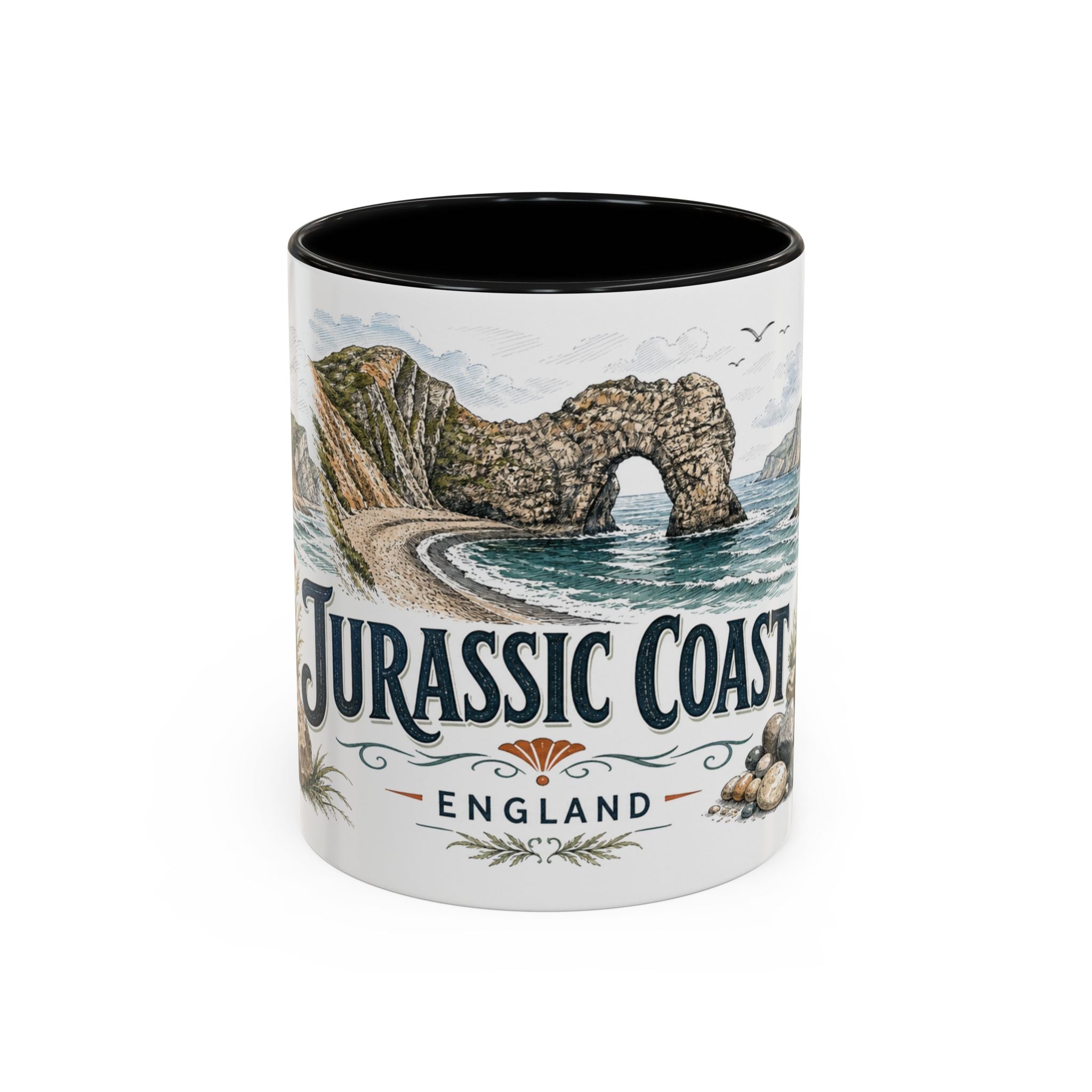 Jurassic Coast Mug, England Travel Souvenir, Bucket List Gift, Accent Ceramic Coffee Mug 11oz 15oz