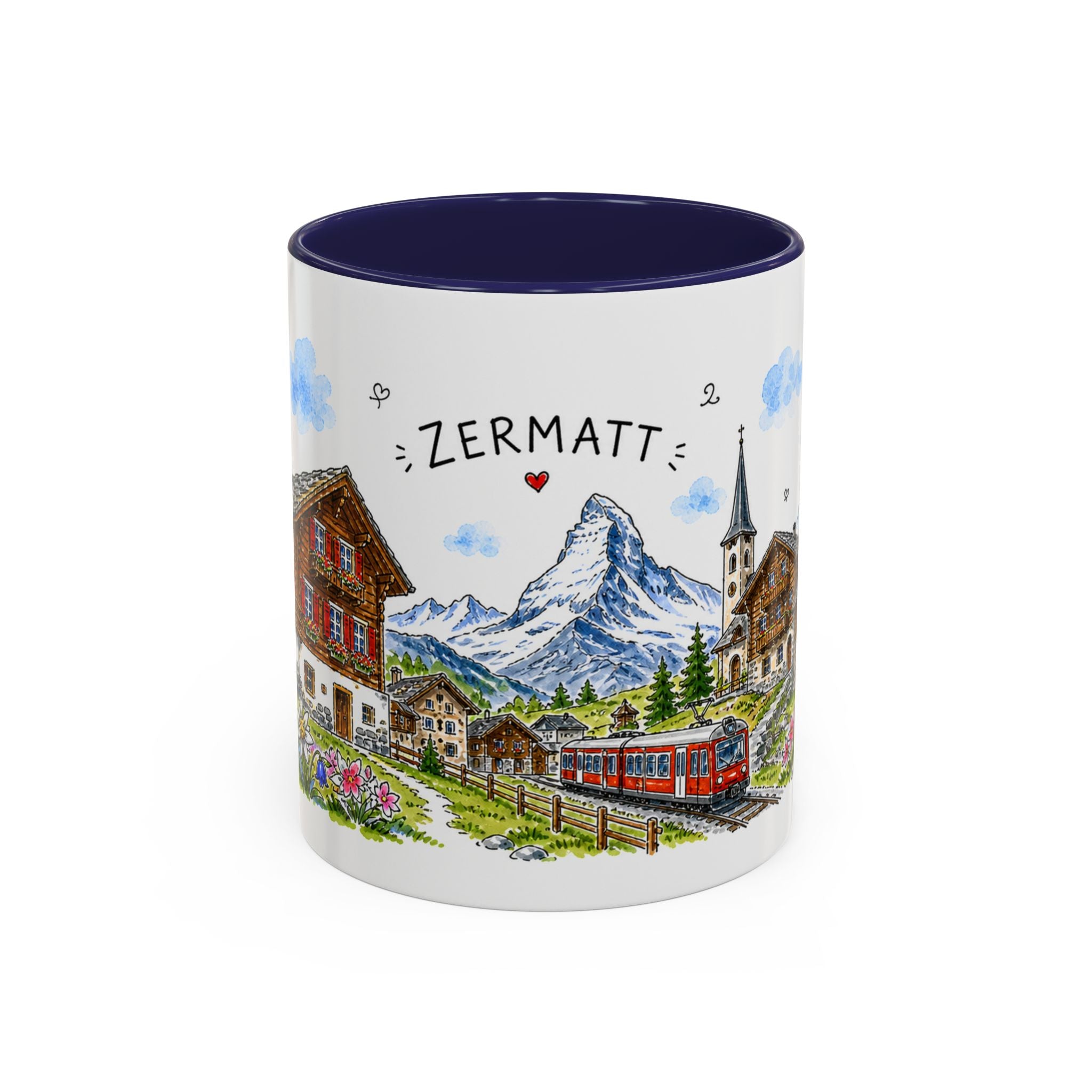 Zermatt Illustrated Travel Mug | Switzerland Souvenir Accent Coffee Mug | 11oz 15oz Ceramic Cup