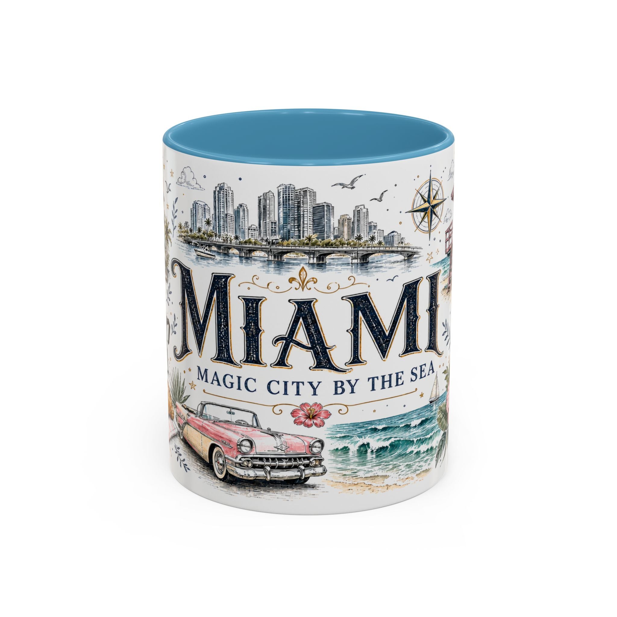 Miami Coffee Mug | United States Travel Souvenir | Vintage Illustrated City Gift | 11 oz 15 oz Accent Mug