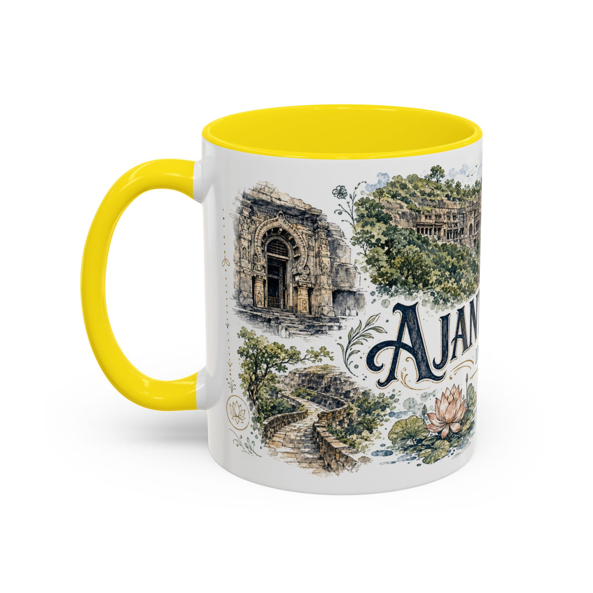 Ajanta Caves Mug, India Travel Souvenir, Bucket List Gift, Accent Ceramic Coffee Mug 11oz 15oz