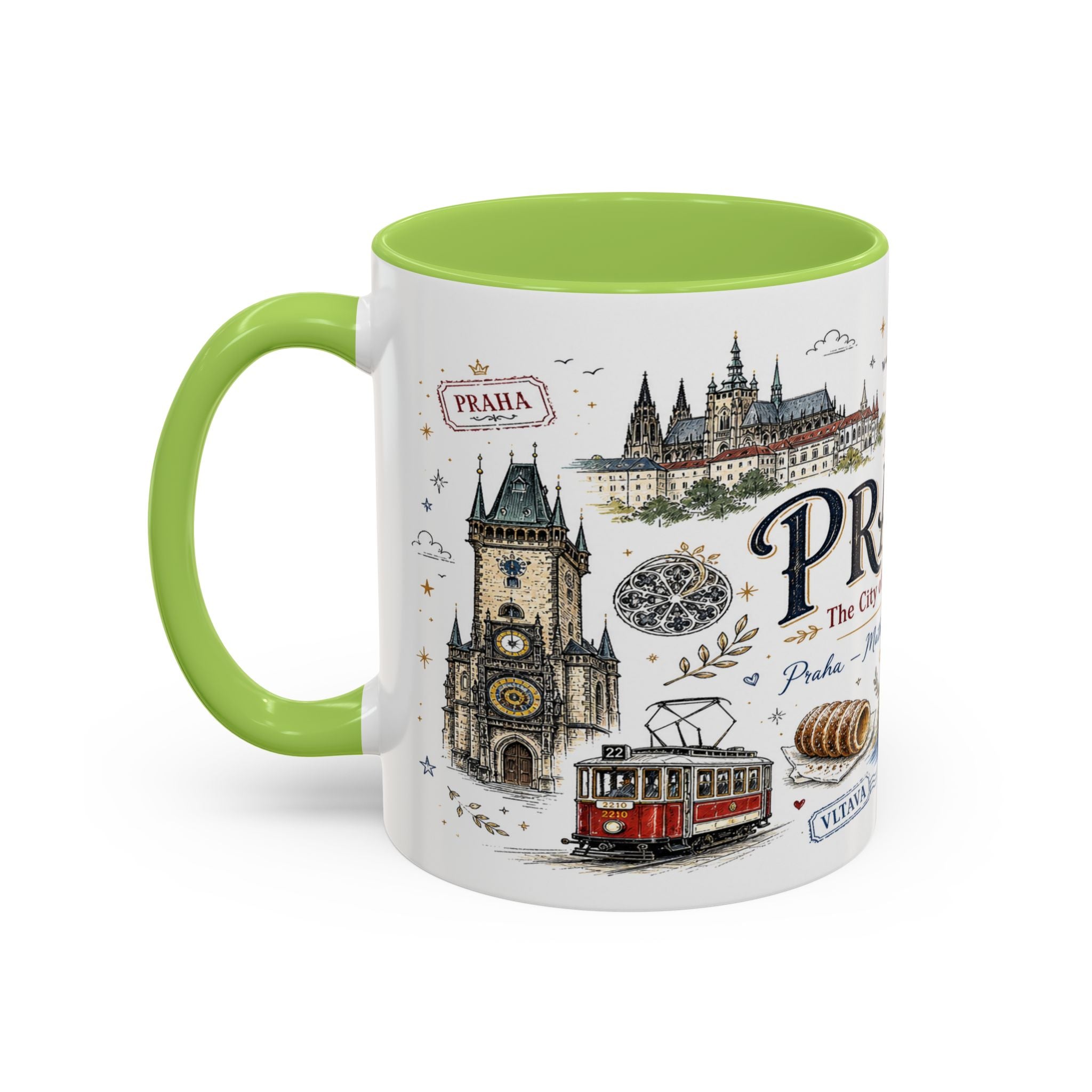 Prague Coffee Mug | Czech Republic Souvenir Travel Gift | Accent Color Ceramic 11oz 15oz