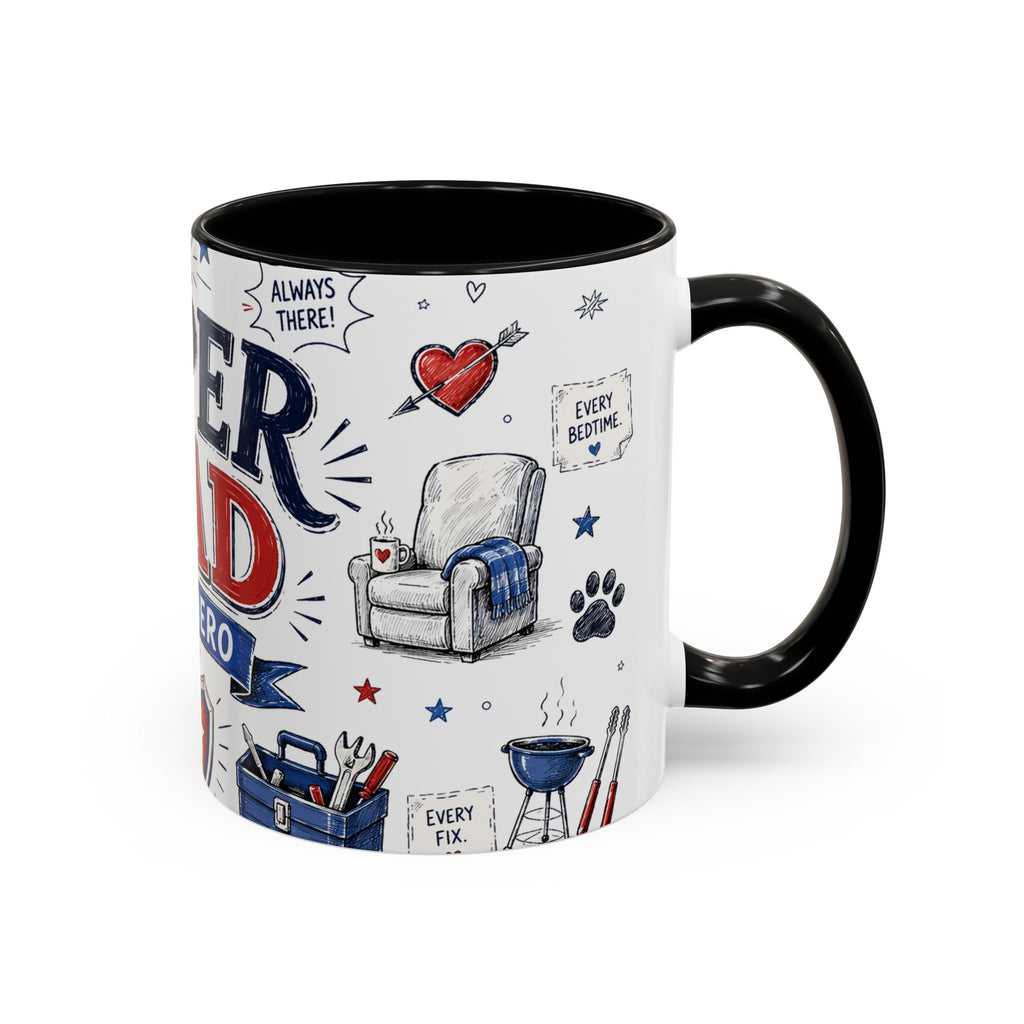 Super Dad My Hero Coffee Mug | Father's Day Gift for Dad | Accent Color Ceramic 11oz 15oz