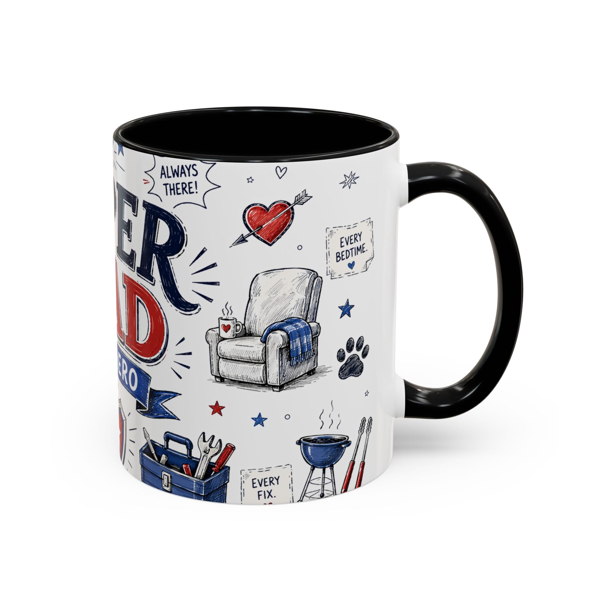 Super Dad My Hero Coffee Mug | Father's Day Gift for Dad | Accent Color Ceramic 11oz 15oz