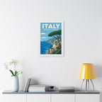 Amalfi Coast Italy Framed Poster | Vintage Travel Wall Art | Black Walnut White Frame | 16x24 20x30