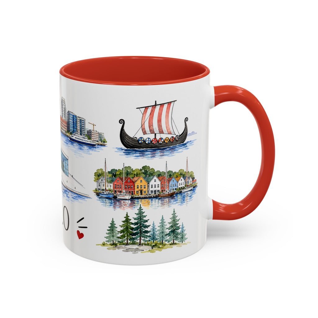 Oslo Illustrated Travel Mug | City Souvenir Accent Coffee Mug | 11oz 15oz Ceramic Cup