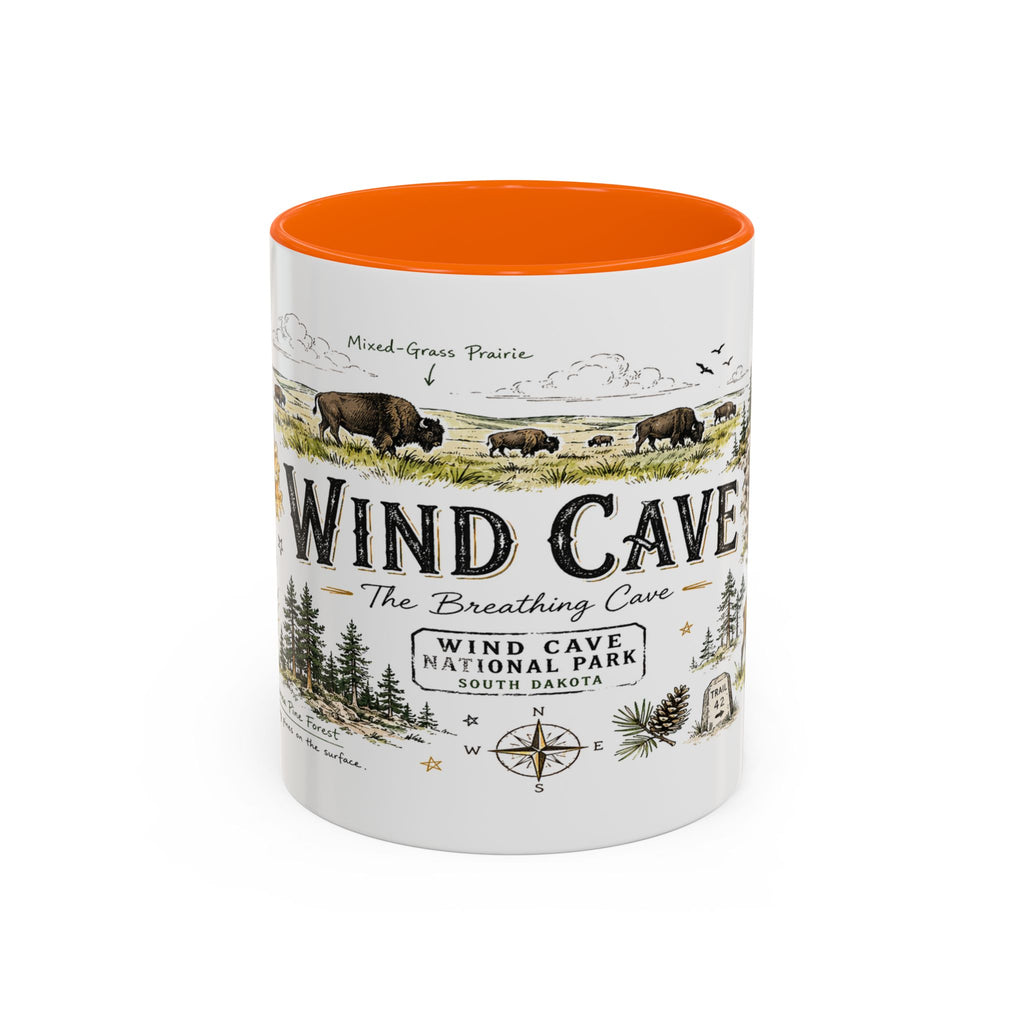 Wind Cave National Park Coffee Mug | South Dakota Cave Bison Prairie Gift | Accent Color Ceramic 11oz 15oz