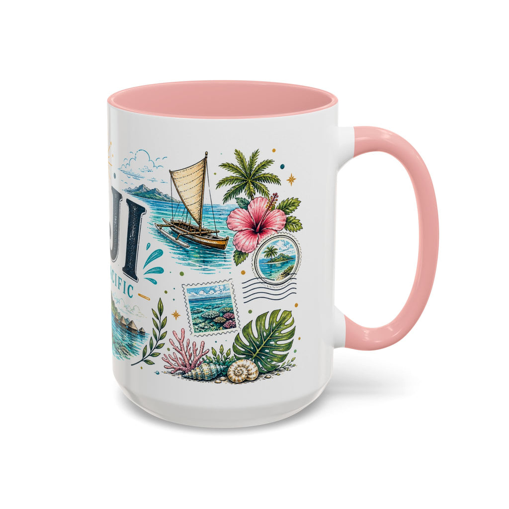 Fiji Coffee Mug | Travel Destination Souvenir Gift | Accent Color Ceramic 11oz 15oz