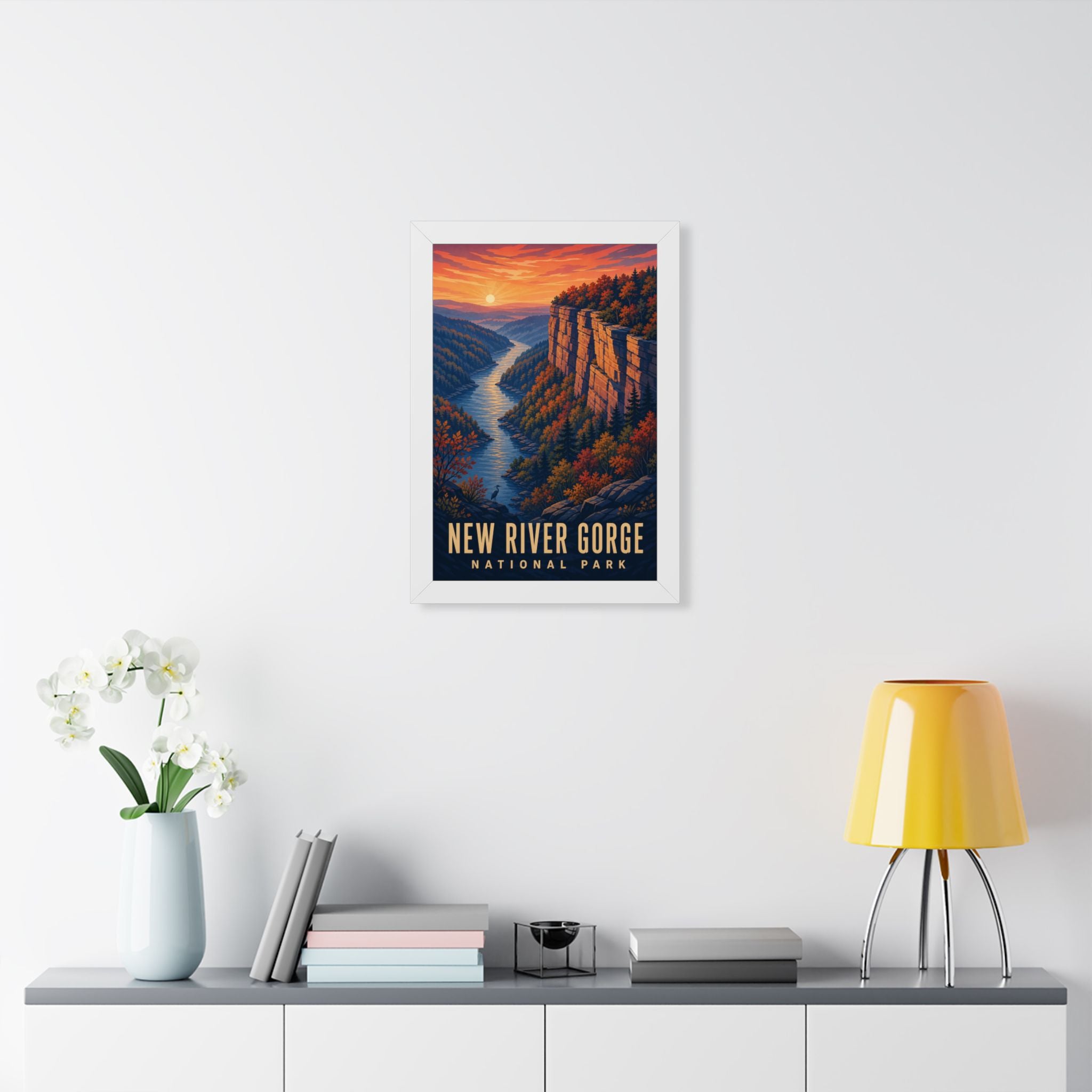 New River Gorge National Park Framed Poster | Vintage Travel Wall Art | Black Walnut White Frame | 16x24 20x30