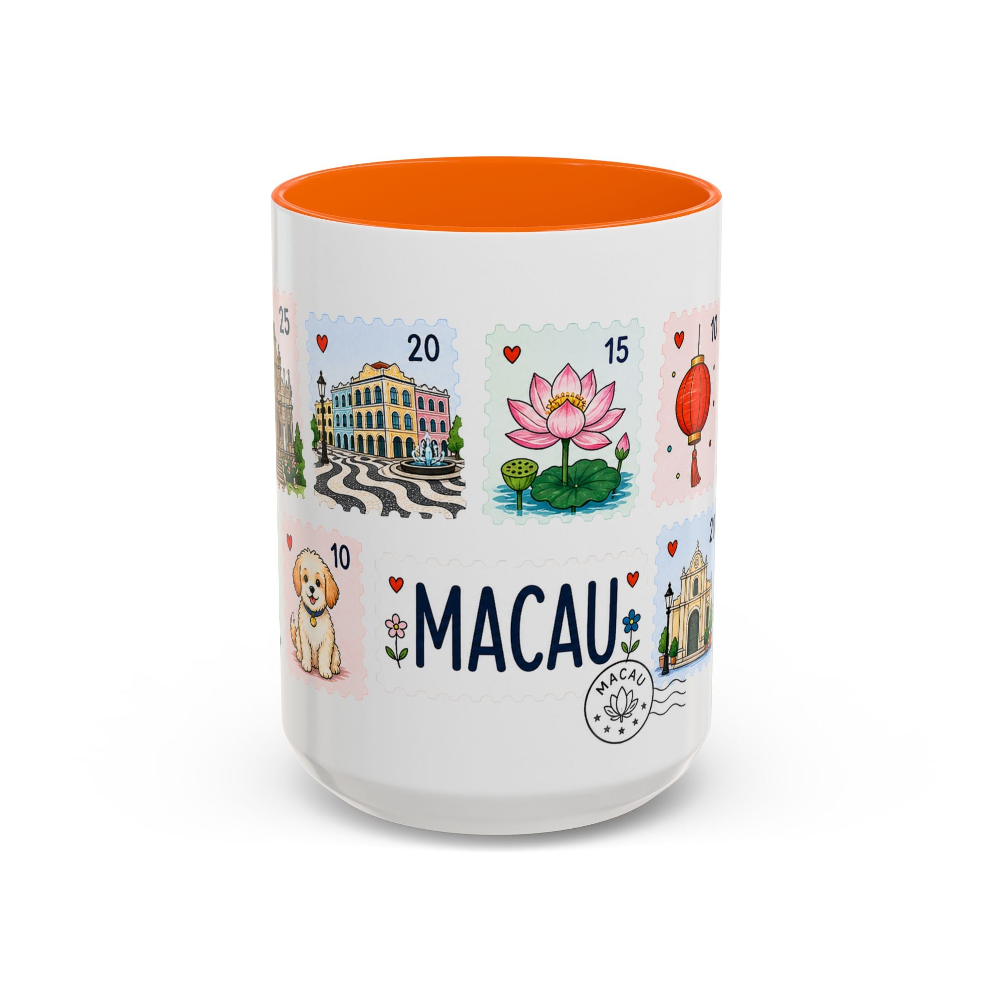 Macau Coffee Mug | Postage Stamp Collage Mug | Travel Souvenir Accent Cup 11oz 15oz