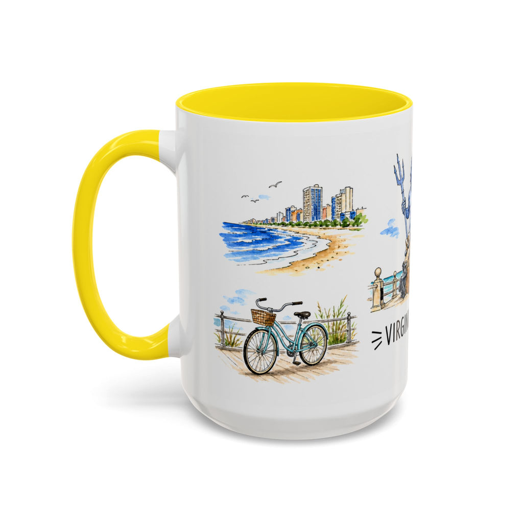Virginia Beach Illustrated Travel Mug | City Souvenir Accent Coffee Mug | 11oz 15oz Ceramic Cup