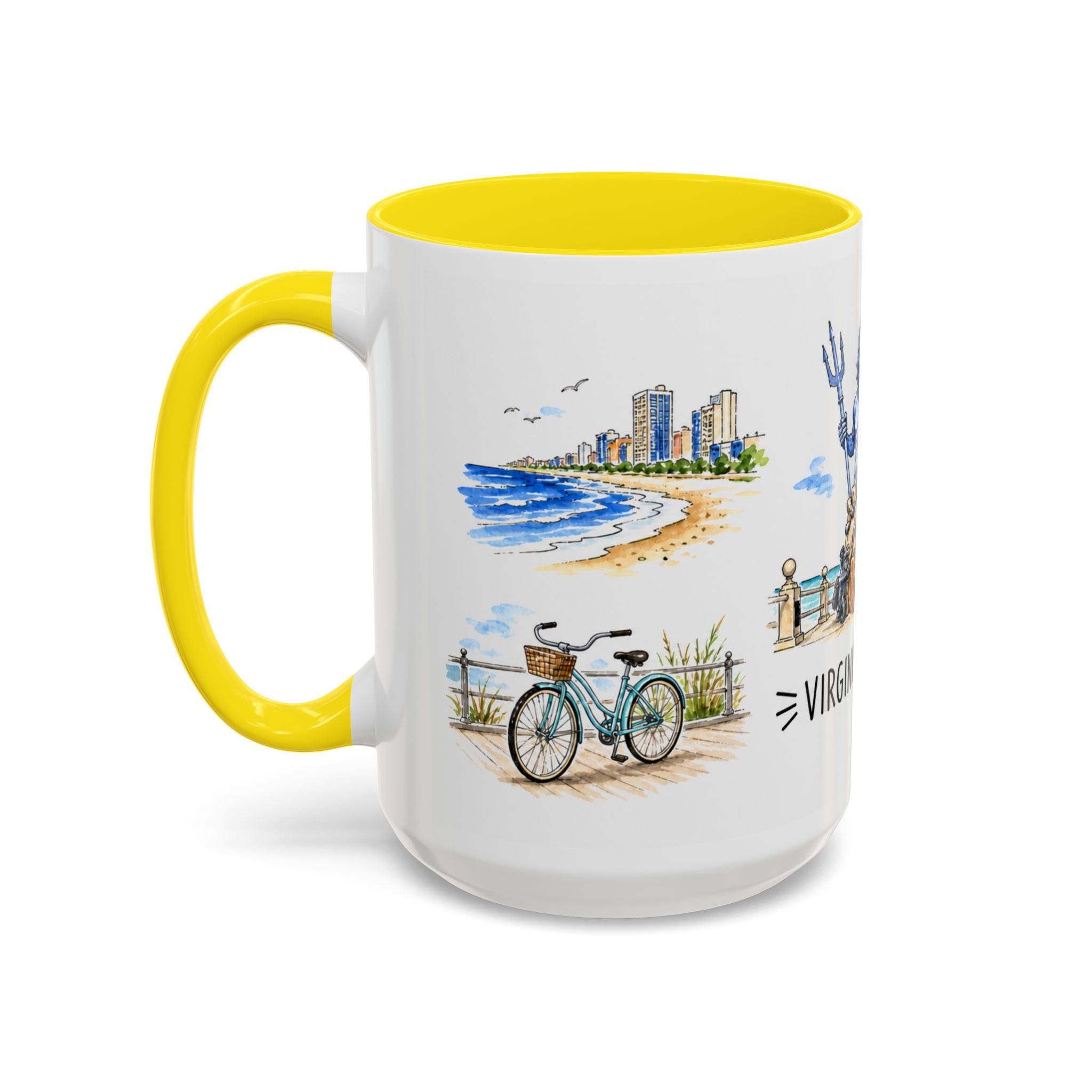 Virginia Beach Illustrated Travel Mug | City Souvenir Accent Coffee Mug | 11oz 15oz Ceramic Cup