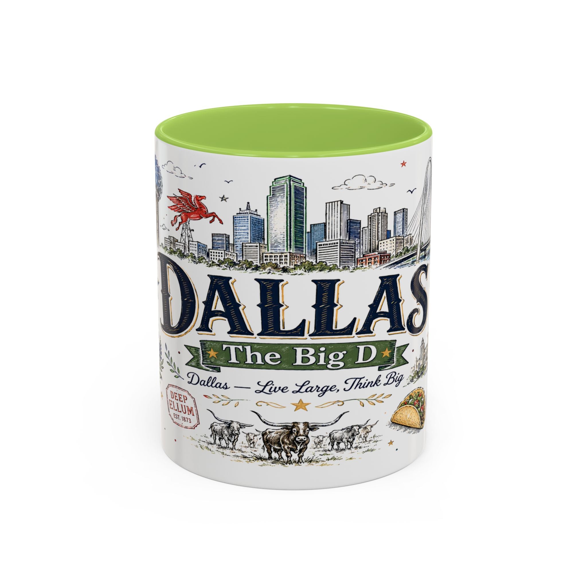 Dallas Coffee Mug | Texas Souvenir City Gift | Accent Color Ceramic 11oz 15oz