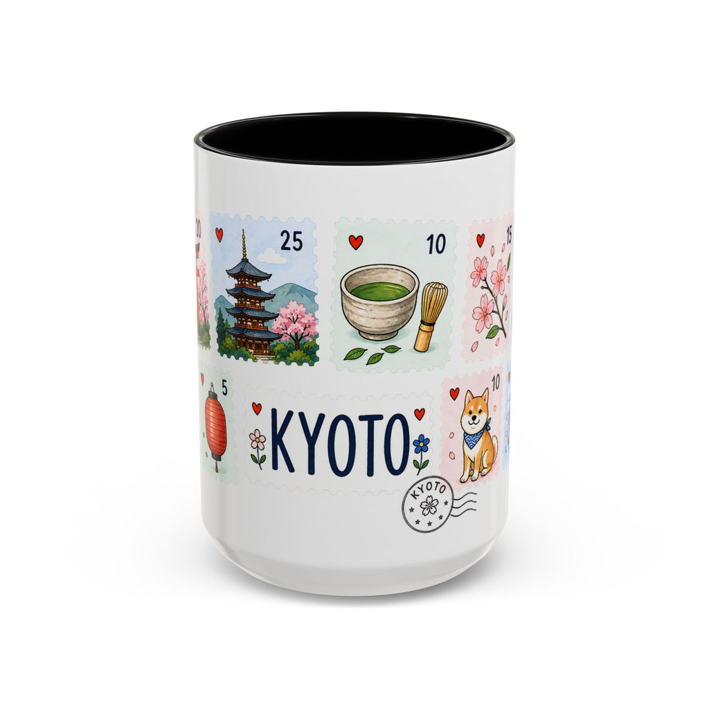 Kyoto Coffee Mug | Postage Stamp Collage Mug | Travel Souvenir Accent Cup 11oz 15oz