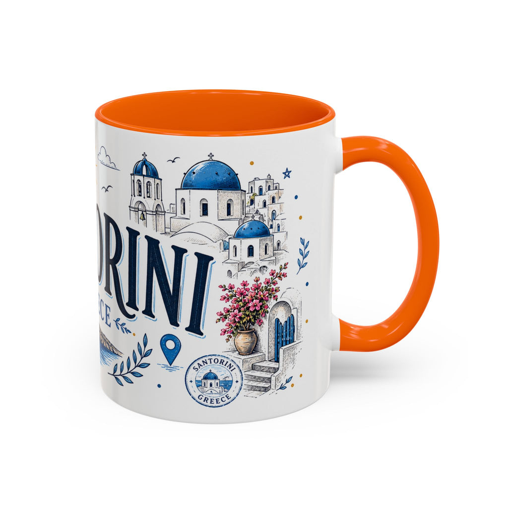 Santorini Coffee Mug | Travel Destination Souvenir Gift | Accent Color Ceramic 11oz 15oz