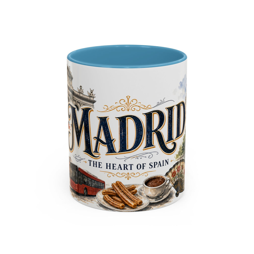 Madrid Coffee Mug | Spain Travel Souvenir | Vintage Illustrated City Gift | 11 oz 15 oz Accent Mug