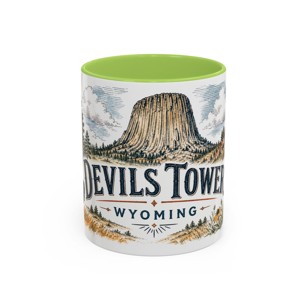 Devils Tower Mug, Wyoming Travel Souvenir, Bucket List Gift, Accent Ceramic Coffee Mug 11oz 15oz