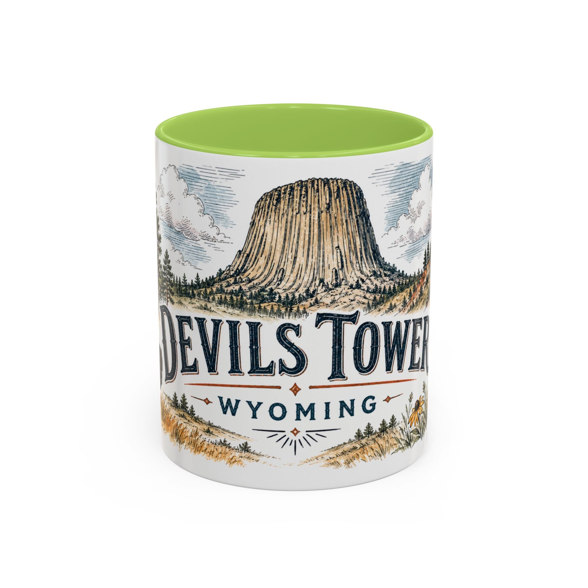 Devils Tower Mug, Wyoming Travel Souvenir, Bucket List Gift, Accent Ceramic Coffee Mug 11oz 15oz