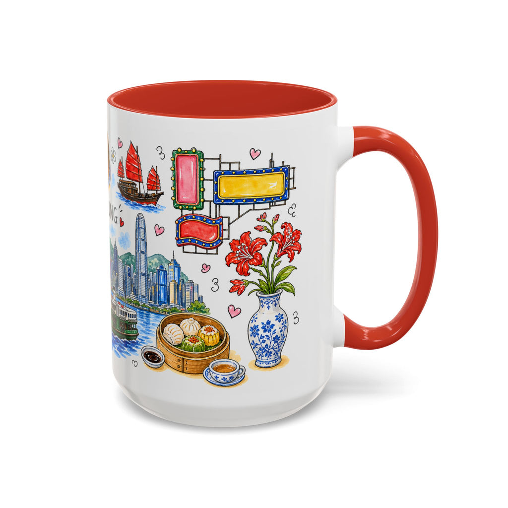 Hong Kong Illustrated Travel Mug | City Souvenir Accent Coffee Mug | 11oz 15oz Ceramic Cup
