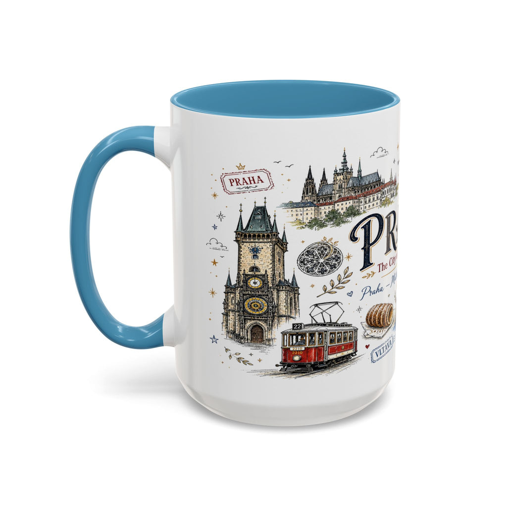 Prague Coffee Mug | Czech Republic Souvenir Travel Gift | Accent Color Ceramic 11oz 15oz