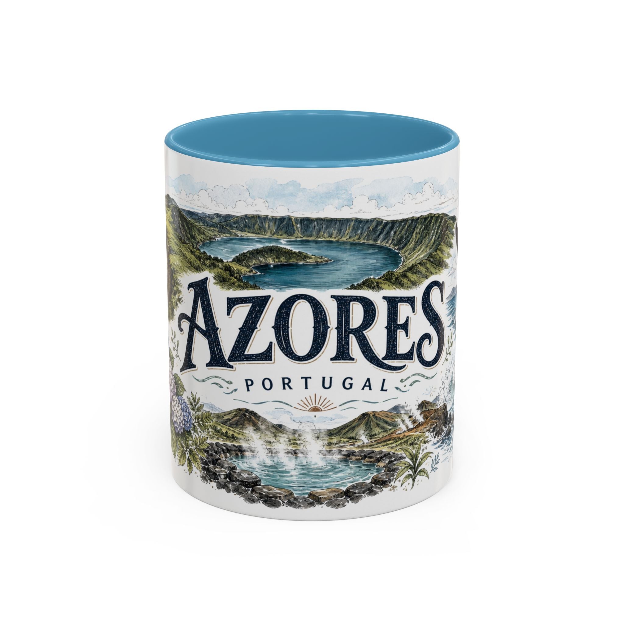 Azores Mug, Portugal Travel Souvenir, Bucket List Gift, Accent Ceramic Coffee Mug 11oz 15oz